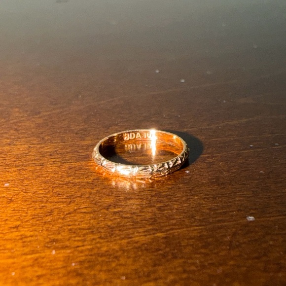 Catbird Jewelry - vintage victorian BDA 10k solid gold floral etched baby ring or necklace charm